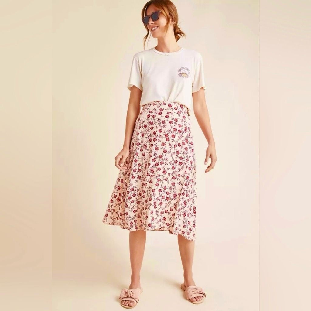 New Anthropologie Faithfull The Brand Valois Floral Midi Skirt Size Xl